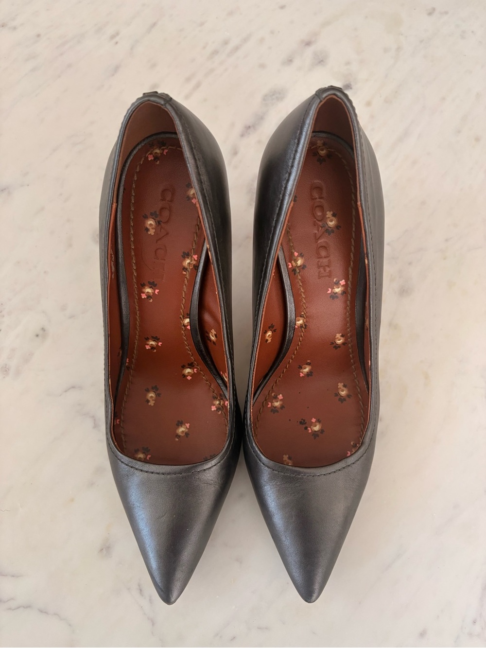 Coach Gunmetal Leather Pointed-Toe Pumps | Size 10 | Classic Stiletto Heels